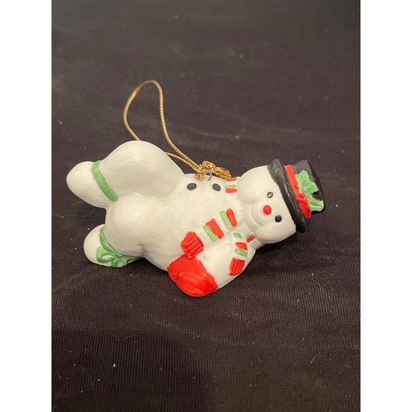 Set of 6 Ceramic Christmas Snowman Ornaments Angel Hats Scarves Birdhouse - Picture 10 of 12